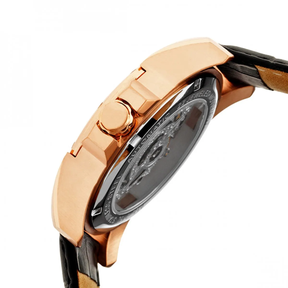 Heritor Automatic Armstrong Skeleton Leather-Band Watch - Rose Gold/Silver