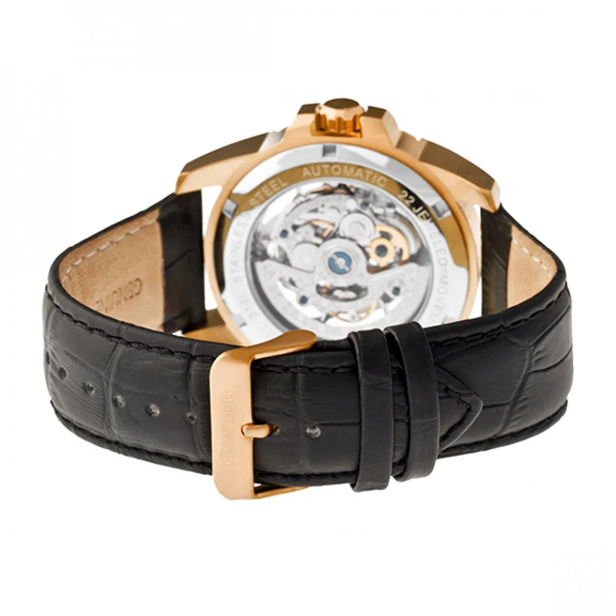 Heritor Automatic Armstrong Skeleton Leather-Band Watch - Rose Gold/Silver