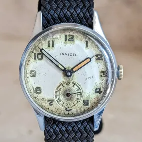 INVICTA Military Wristwatch 15 Jewels Cal. 114 Adjusted Swiss 1950's Vintage Watch
