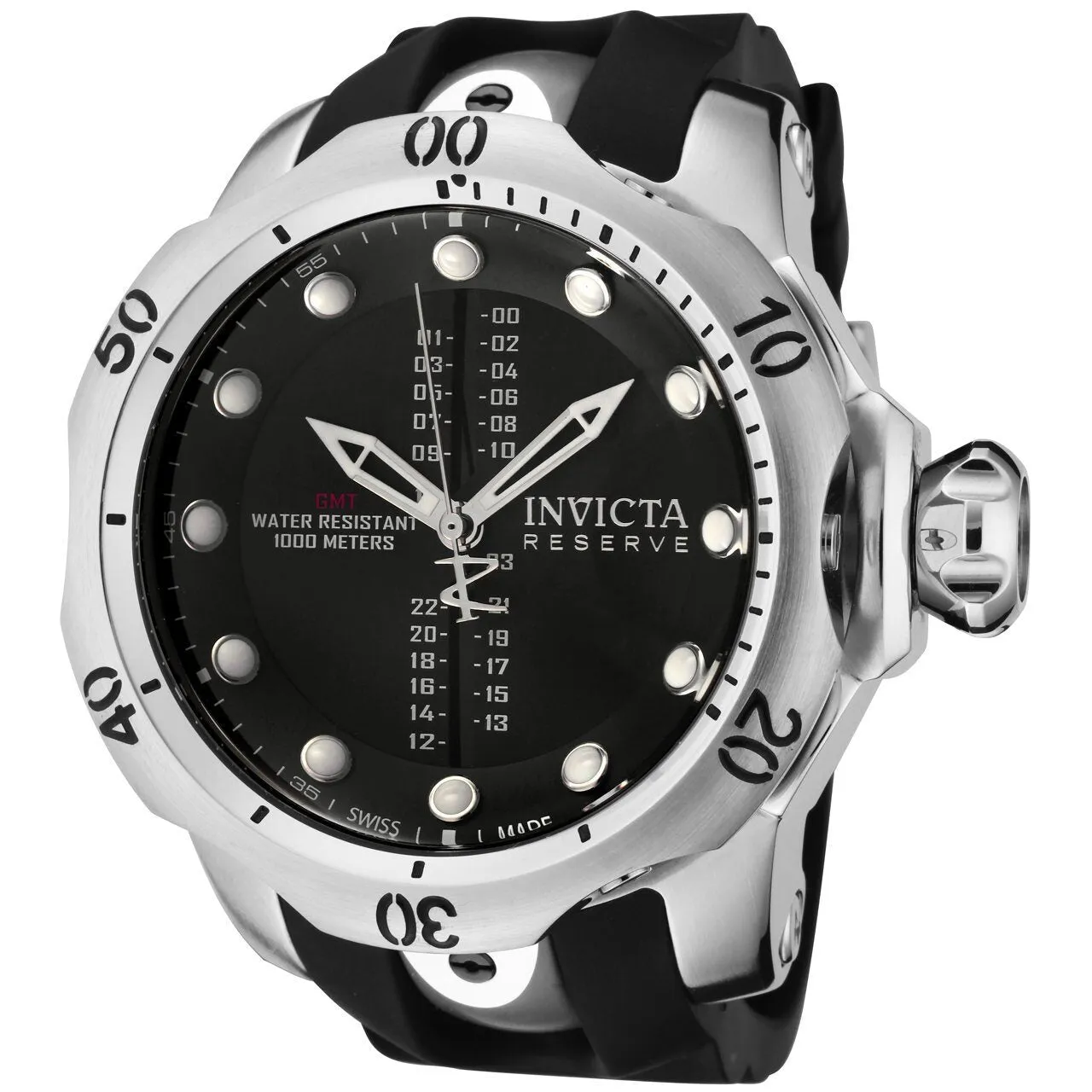 Invicta Reserve Venom GMT Black Dial Black Rubber Men's Watch 0804