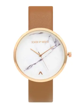 Joker & Witch Hailey White Marble Dial Tan Watch for Women