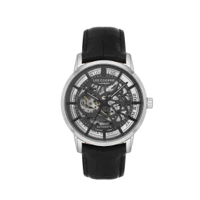 Lee Cooper Men's Automatic Watch Analog Black Dial with Black Leather Strap, LC08035.361