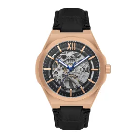 Lee Cooper Men's Automatic Watch Analog Black Dial with Black Leather Strap, LC08050.451