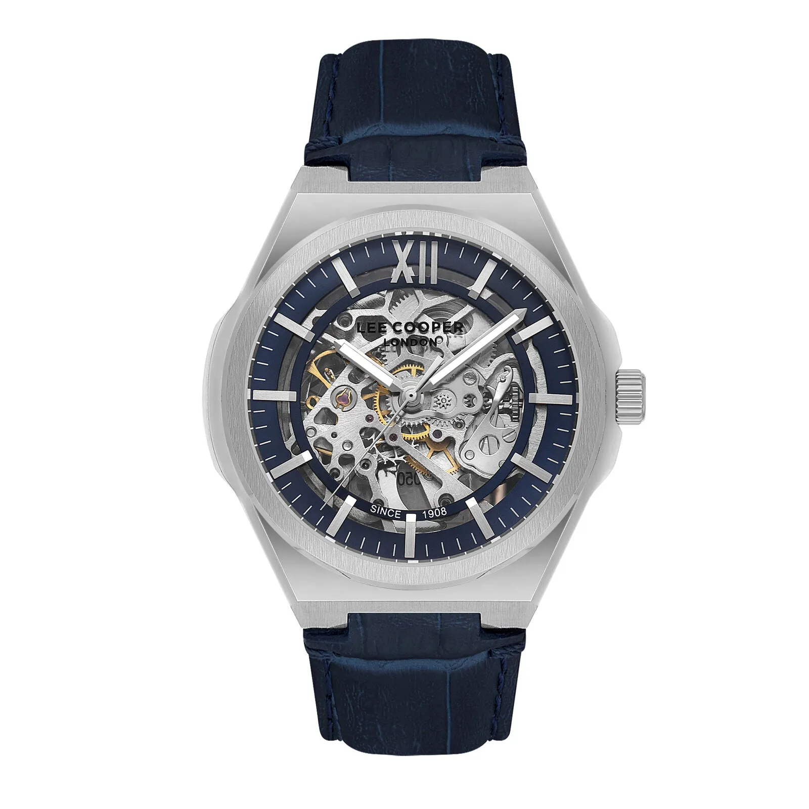 Lee Cooper Men's Automatic Watch Analog Blue Dial with Blue Leather Strap, LC08050.399