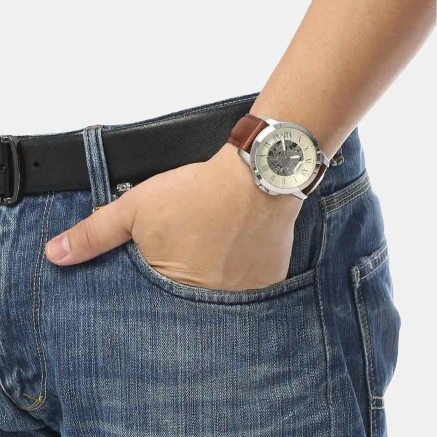 Men's Cream Analog Leather Automatic Watch ME3099
