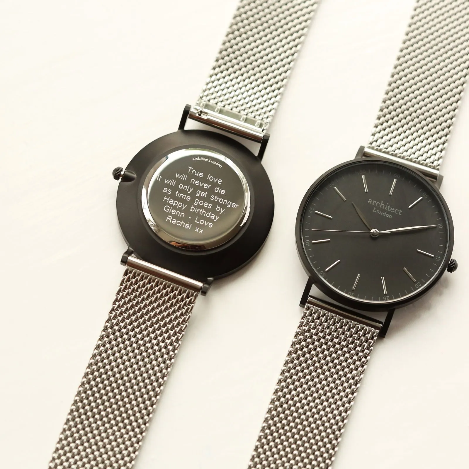 Men's Minimalist Engraved Watch In Steel Silver Mesh