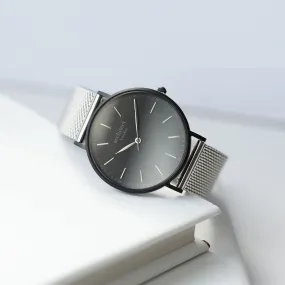 Men's Minimalist Engraved Watch In Steel Silver Mesh