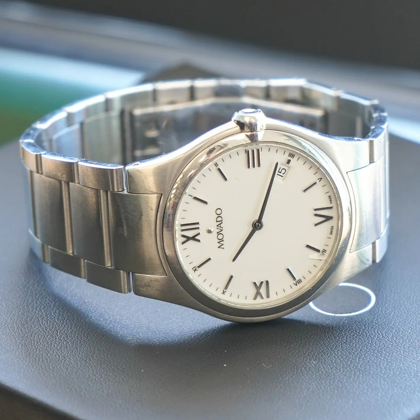 MOVADO Watch 84G11870 Date Indicator Quartz Wristwatch ALL S.S. In Box!