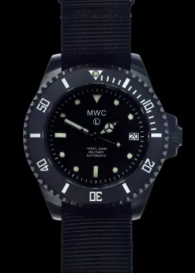 MWC 24 Jewel 300m Automatic Military Divers Watch with Sapphire Crystal and Ceramic Bezel in Black PVD Steel