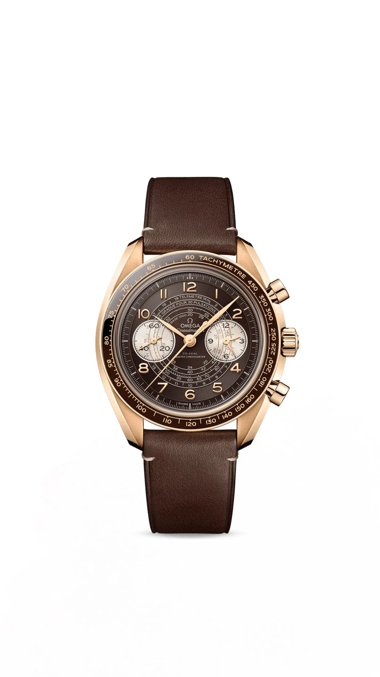 Omega Chronoscope Co-Axial Master Chronometer Chronograph 43mm Bronze Gold on Leather Strap 329.92.43.51.10.001