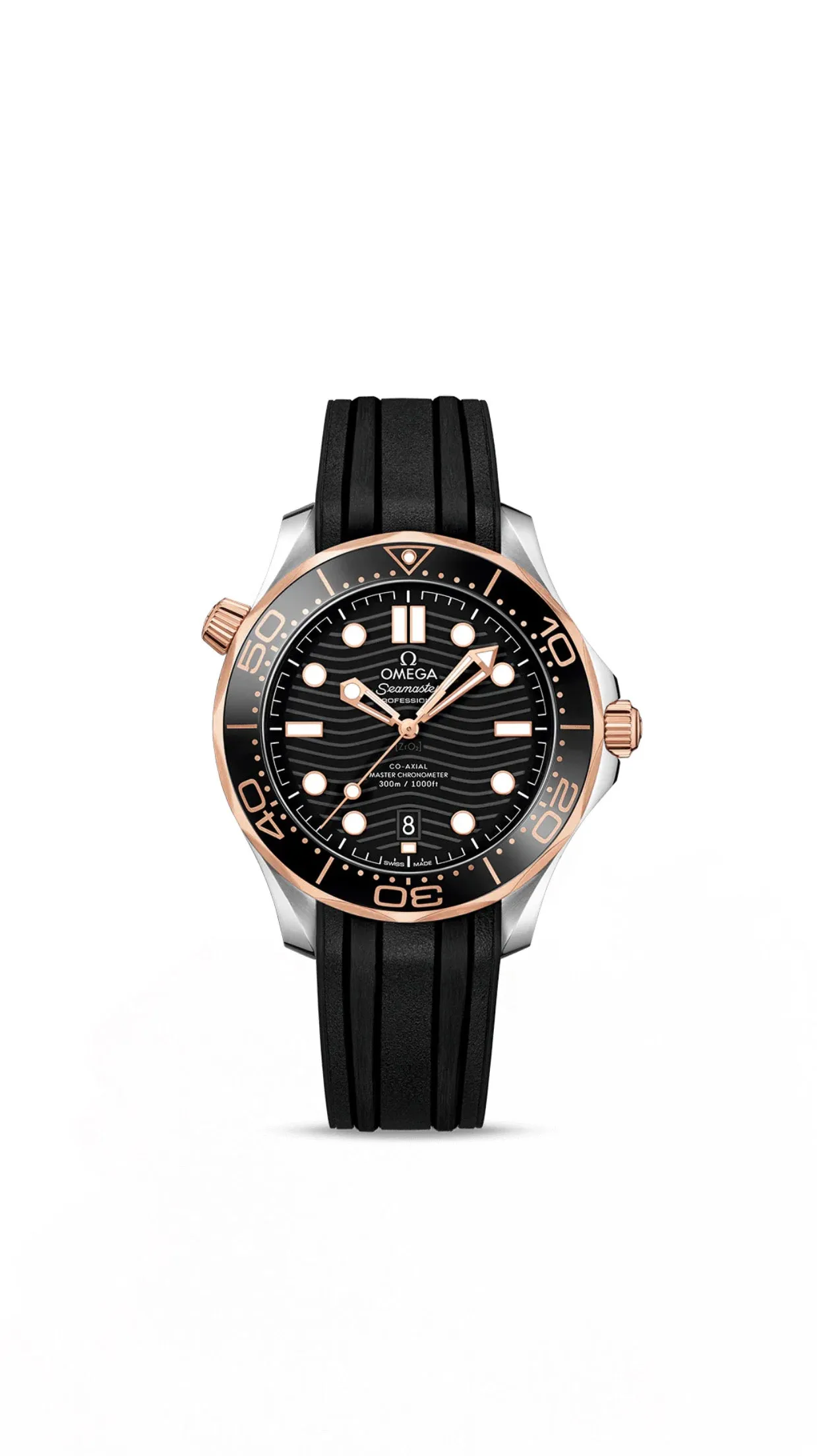 Omega Seamaster 300M Co-Axial Master Chronometer 42mm Steel ‑ Sedna™ Gold on Rubber Strap 210.22.42.20.01.002