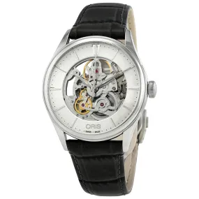 Oris Artelier Silver Skeleton Dial Automatic Men's Leather Watch 01 734 7721 4051-07 5 21 61FC