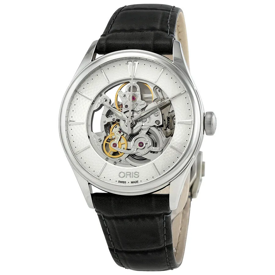 Oris Artelier Silver Skeleton Dial Automatic Men's Leather Watch 01 734 7721 4051-07 5 21 61FC