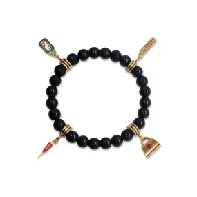 Pharmacist Genuine Onyx Charm Bracelet | Handmade in USA | 4 Hand-Painted Charms