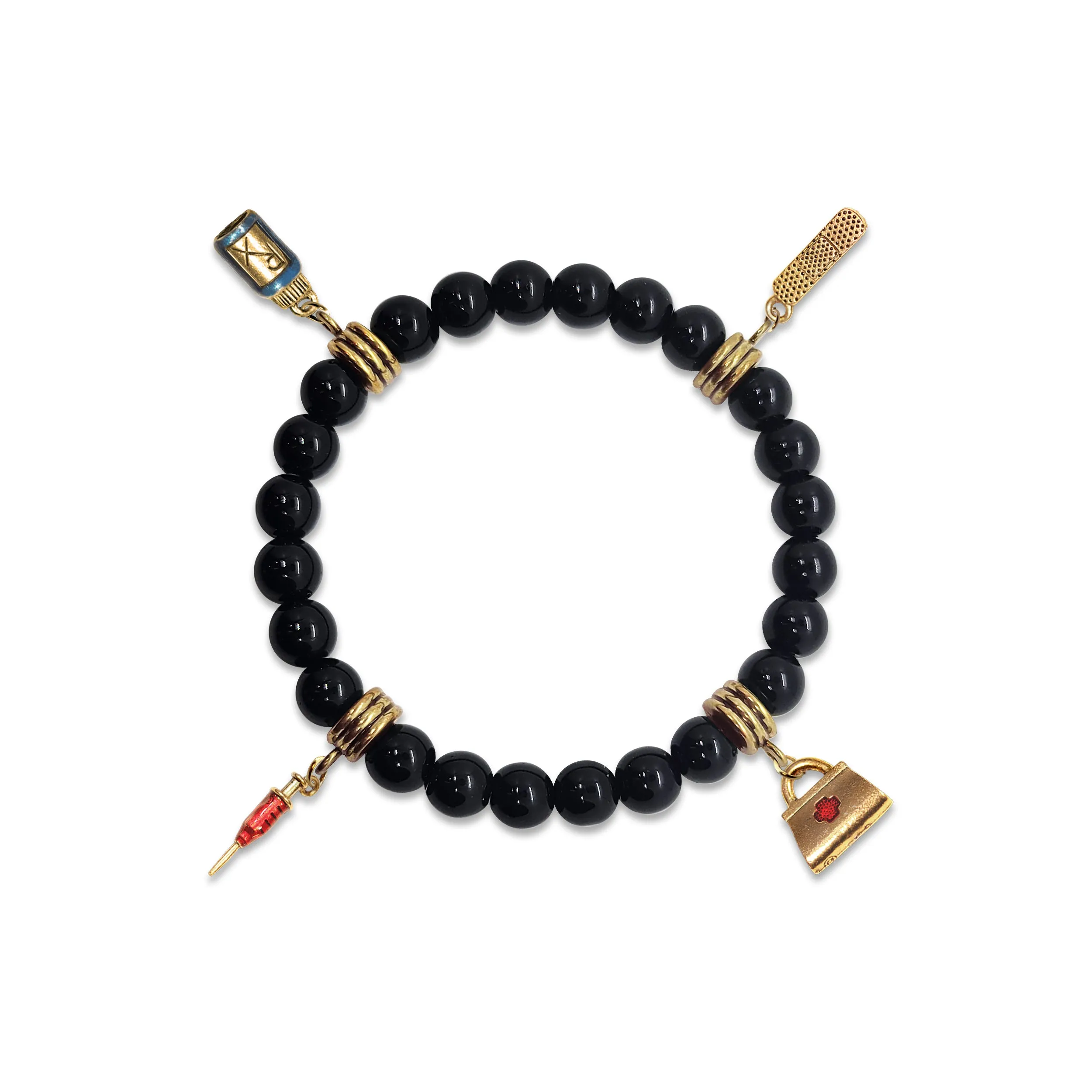 Pharmacist Genuine Onyx Charm Bracelet | Handmade in USA | 4 Hand-Painted Charms