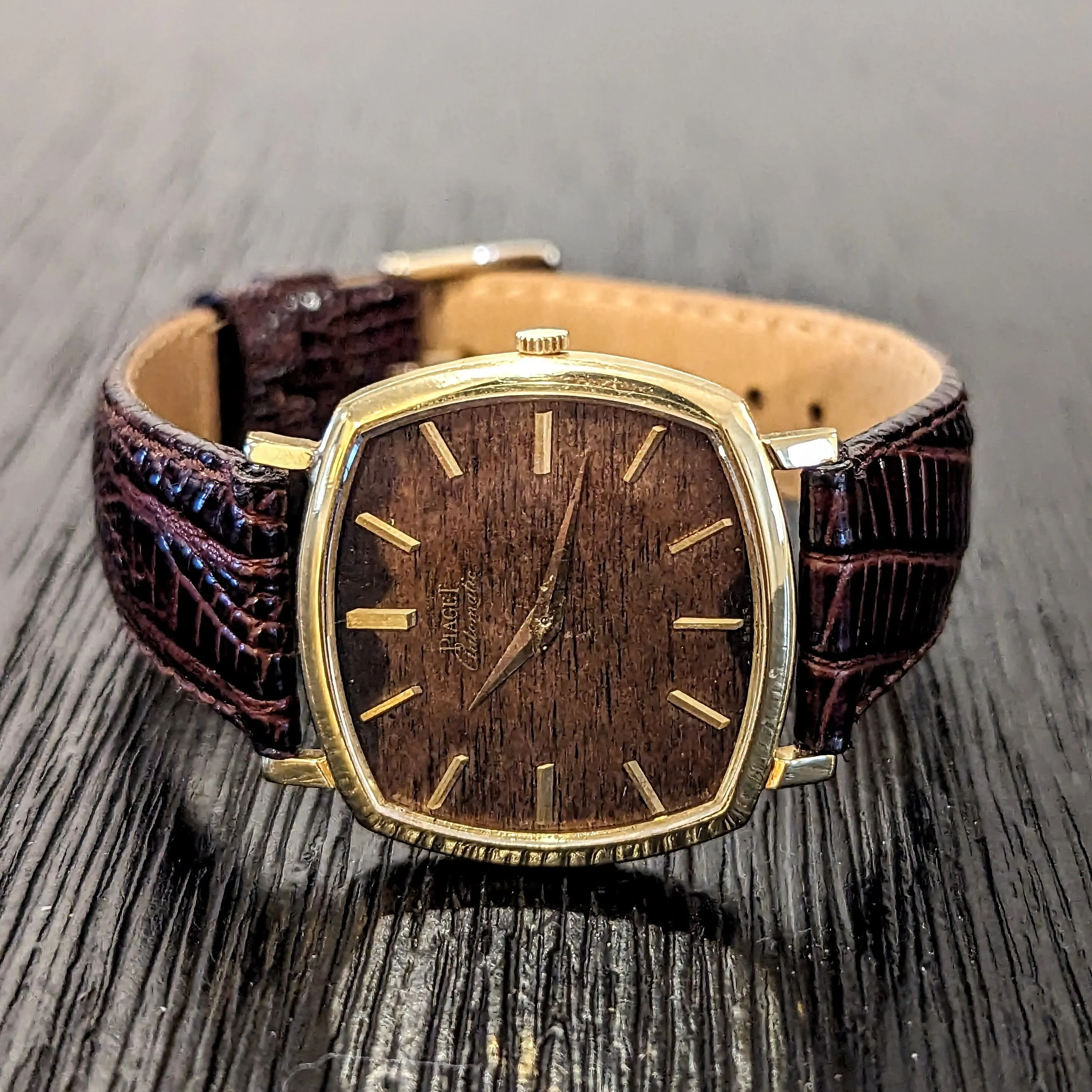 PIAGET Wristwatch 18K Gold ULTRA-THIN Movement Cal. 12P 6 ADJs 30 Jewels Wood Dial Watch