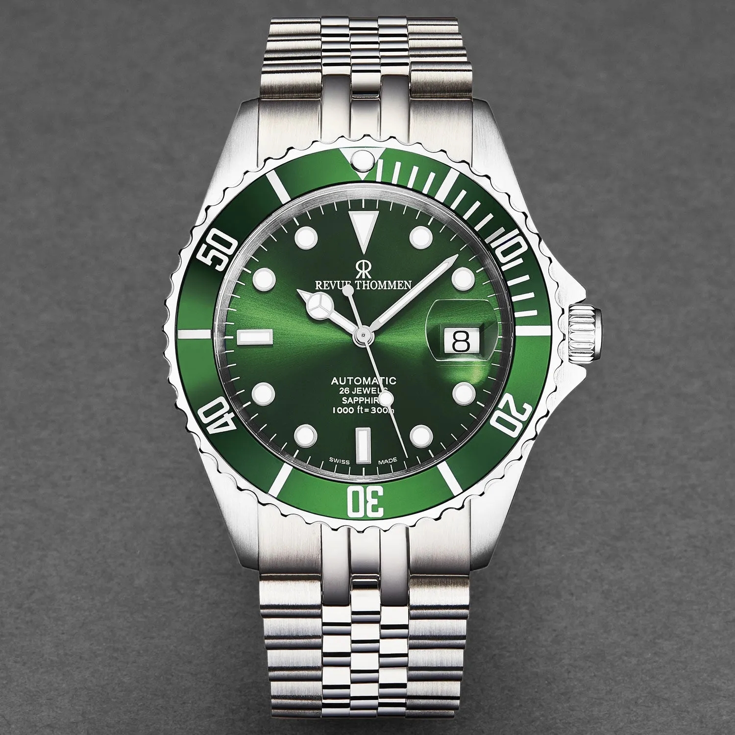 Revue Thommen Men's 'Diver' Green Dial Stainless Steel Bracelet Automatic Watch 17571.2229