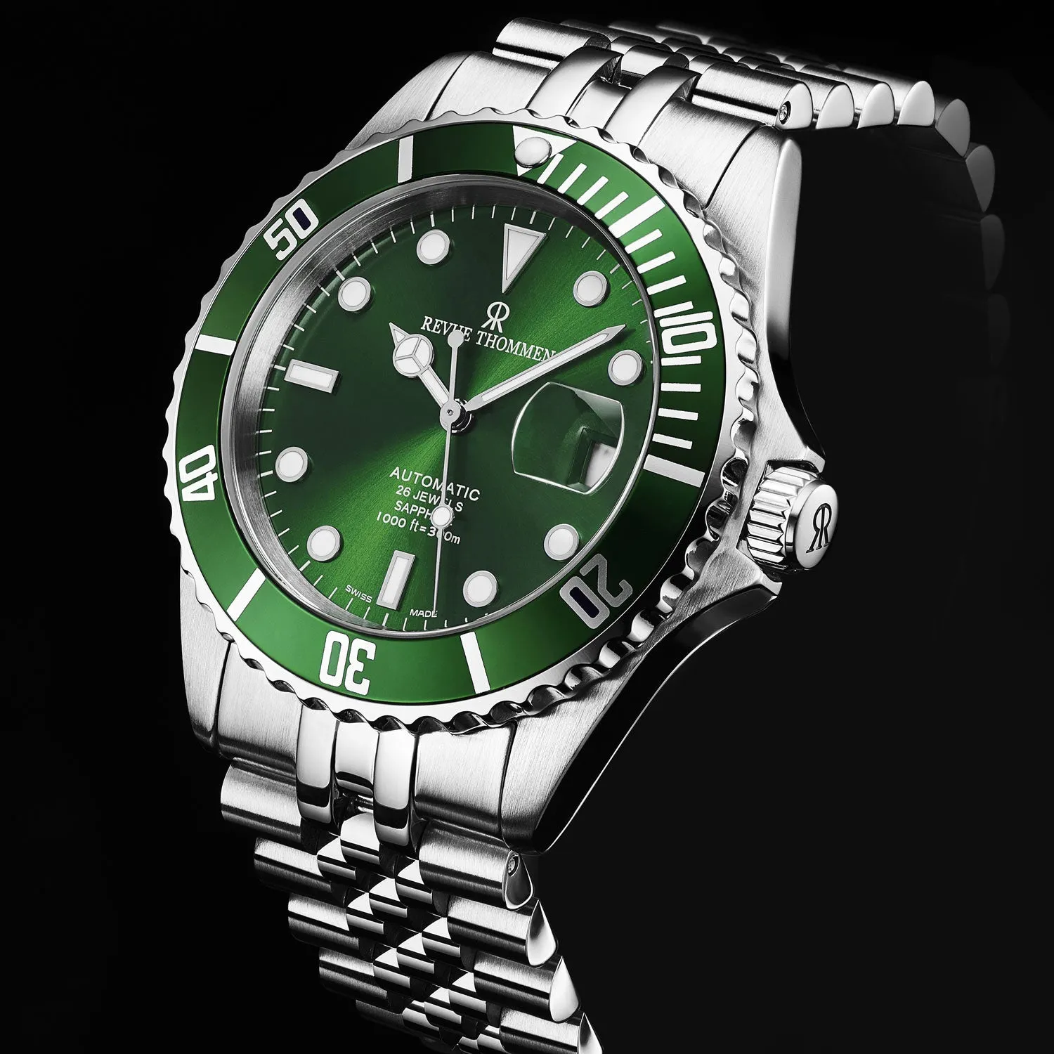 Revue Thommen Men's 'Diver' Green Dial Stainless Steel Bracelet Automatic Watch 17571.2229
