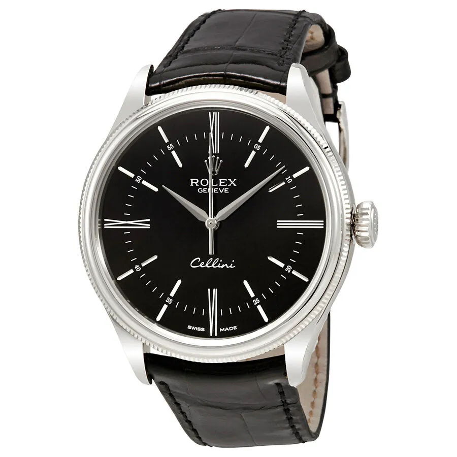 Rolex Cellini Time Black Dial Automatic Men's 18 Carat White Gold Watch 50509BKSL