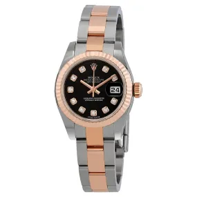 Rolex Datejust Black Dial Diamond Steel and 18K Everose Gold Ladies Watch 179171BKDO