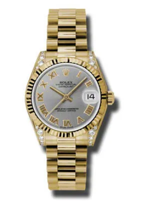 Rolex Datejust Lady 31 Grey Dial 18K Yellow Gold President Automatic Ladies Watch 178238GRP