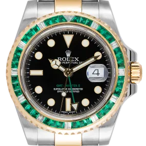 Rolex GMT-Master II Steel and Yellow Gold with custom Green Emerald bezel 116713LN