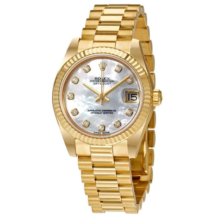 Rolex Lady-Datejust 31 Mother of Pearl Dial 18K Yellow Gold President Automatic Ladies Watch 178278MDP