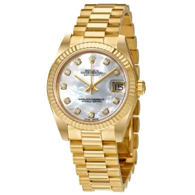 Rolex Lady-Datejust 31 Mother of Pearl Dial 18K Yellow Gold President Automatic Ladies Watch 178278MDP