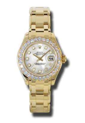 Rolex Lady-Datejust Pearlmaster White Mother-Of-Pearl Diamond Dial 18K Yellow Gold Automatic Ladies Watch 80298MDPM 80298MDDP