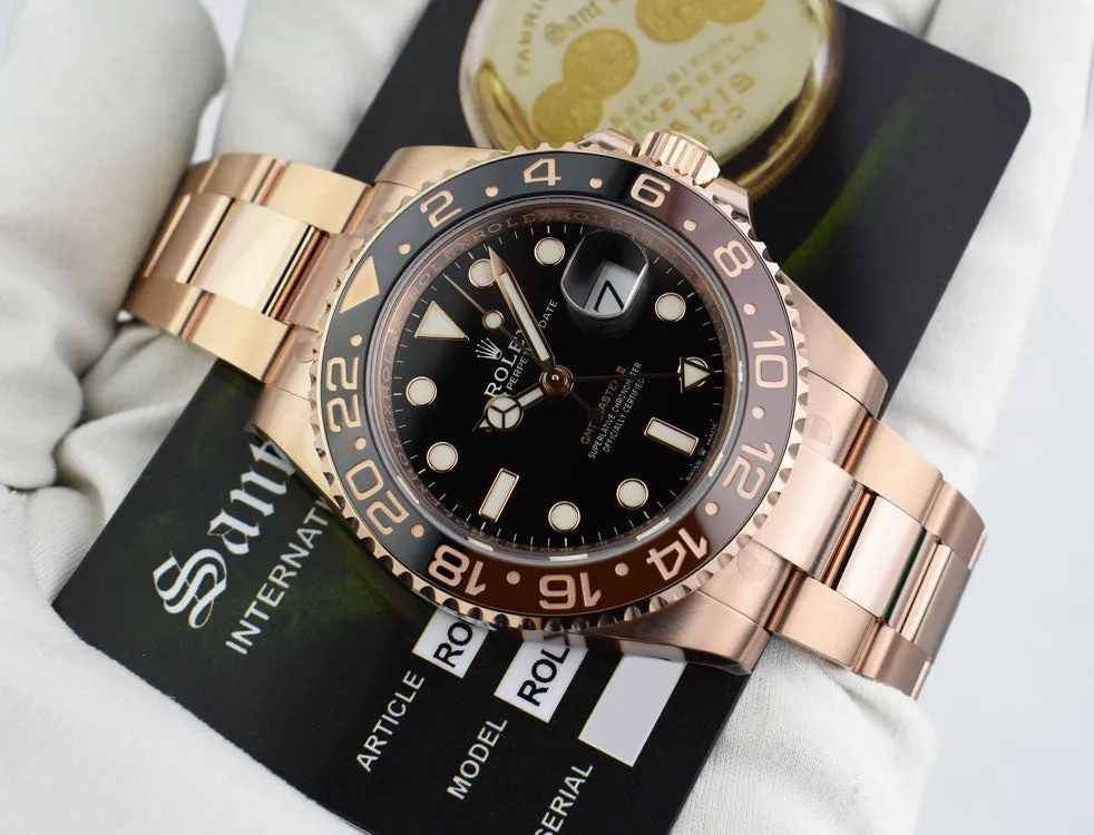 ROLEX Mens 18kt Rose Gold 40mm GMT Master II Black Model 126715