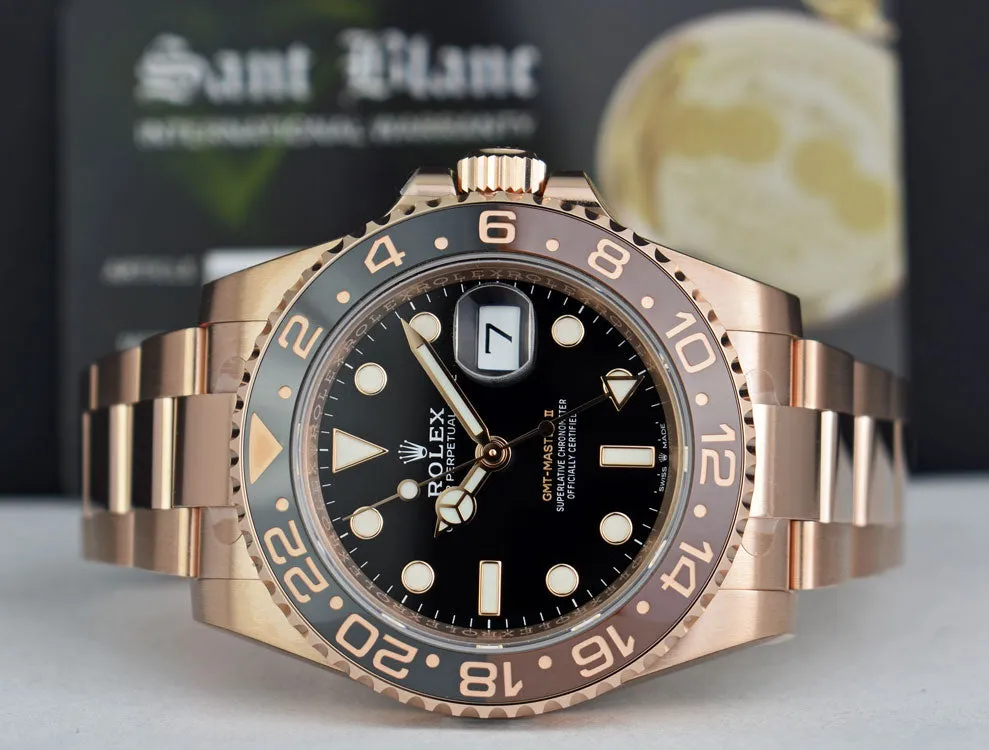 ROLEX Mens 18kt Rose Gold 40mm GMT Master II Black Model 126715