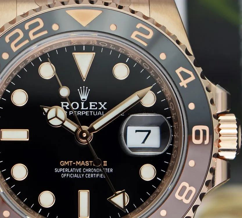 ROLEX Mens 18kt Rose Gold 40mm GMT Master II Black Model 126715