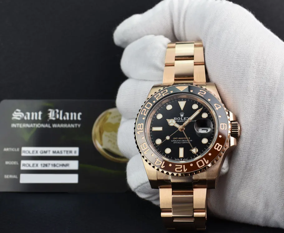 ROLEX Mens 18kt Rose Gold 40mm GMT Master II Black Model 126715