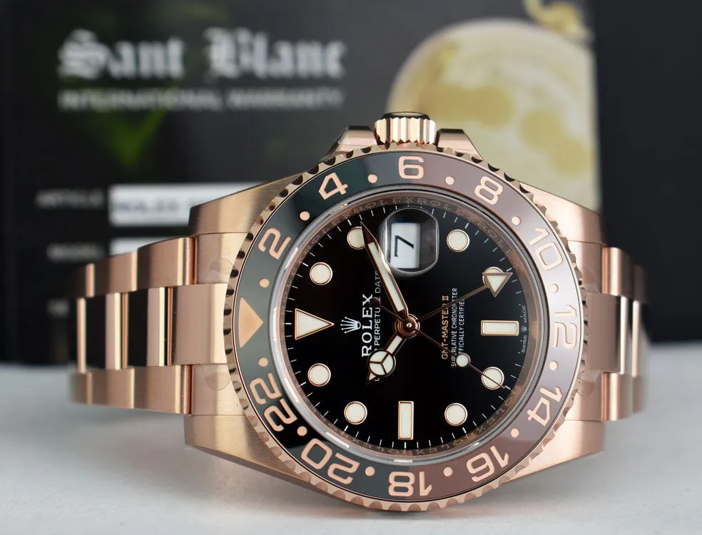 ROLEX Mens 18kt Rose Gold 40mm GMT Master II Black Model 126715