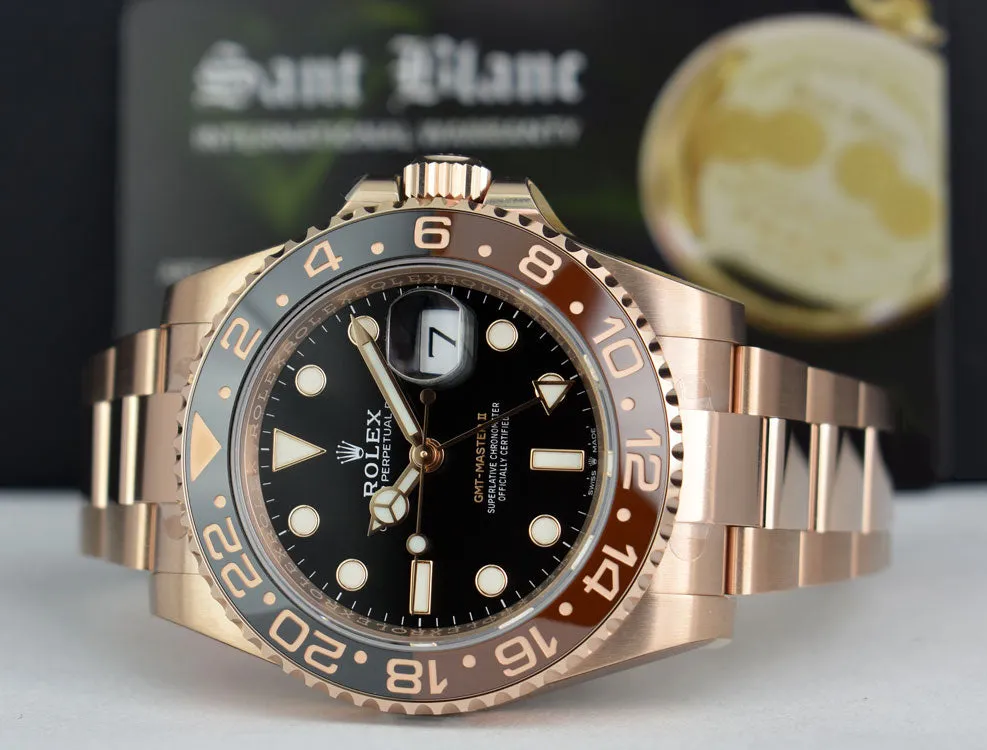 ROLEX Mens 18kt Rose Gold 40mm GMT Master II Black Model 126715