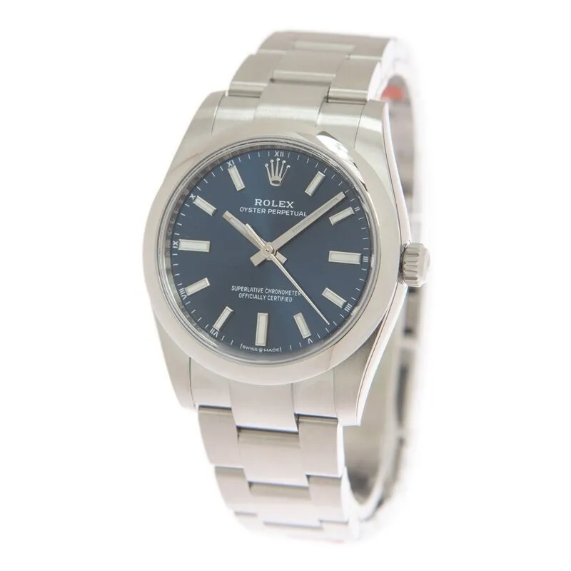 Rolex Oyster Perpetual 34 Automatic Chronometer Blue Dial Ladies Watch 124200BLSO
