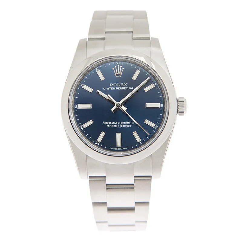 Rolex Oyster Perpetual 34 Automatic Chronometer Blue Dial Ladies Watch 124200BLSO