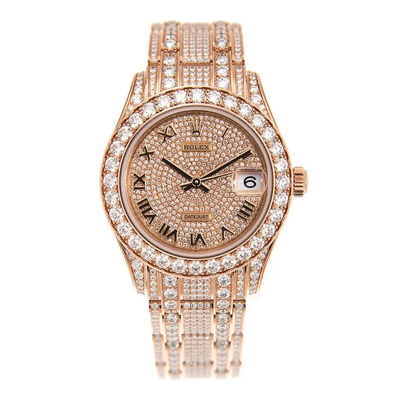 Rolex Pearlmaster 34 Rose Gold Diamond Paved Watch 81405 rbr-0001