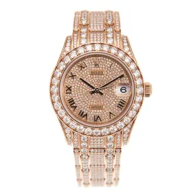 Rolex Pearlmaster 34 Rose Gold Diamond Paved Watch 81405 rbr-0001
