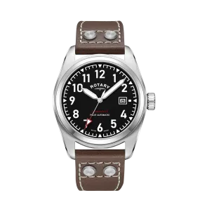Rotary 42mm 1895 Commando Pilot Automatic Watch with a Brown Leather Strap