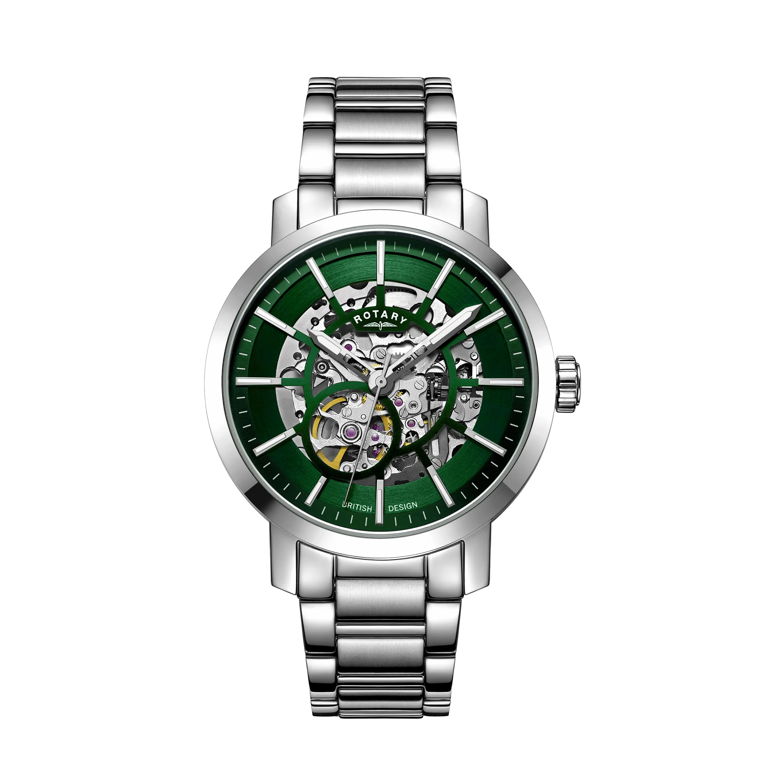 Rotary 42mm Greenwich Stainless Steel Green Skeleton Automatic Watch