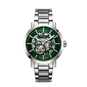 Rotary 42mm Greenwich Stainless Steel Green Skeleton Automatic Watch