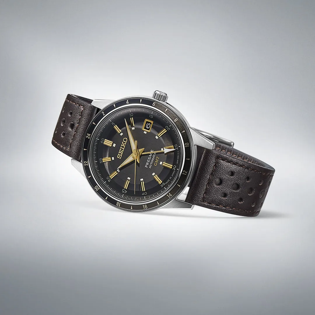 Seiko Gents Presage 'Fume' 60s Style Road Trip GMT Watch