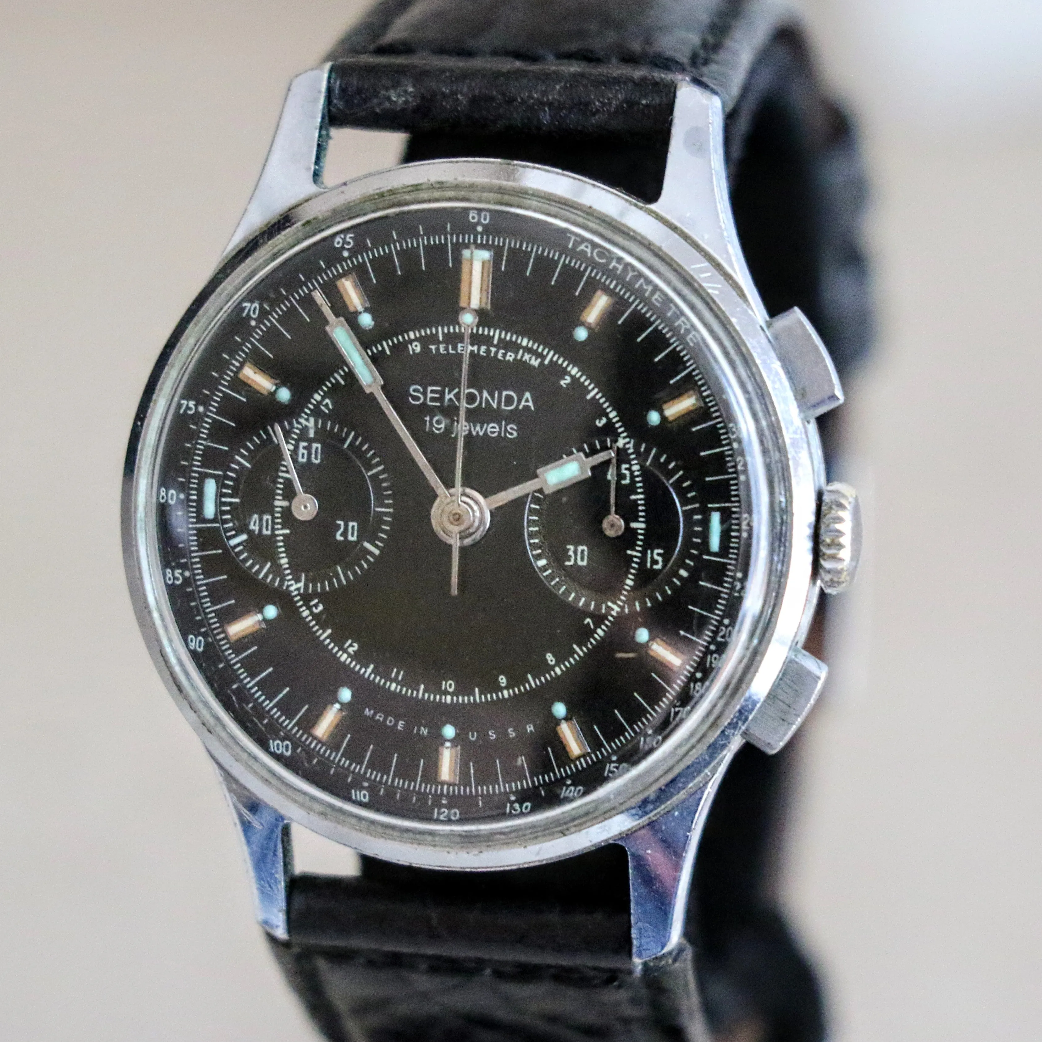SEKONDA Poljot Chronograph Wristwatch 19 Jewels Made in U.S.S.R. Watch