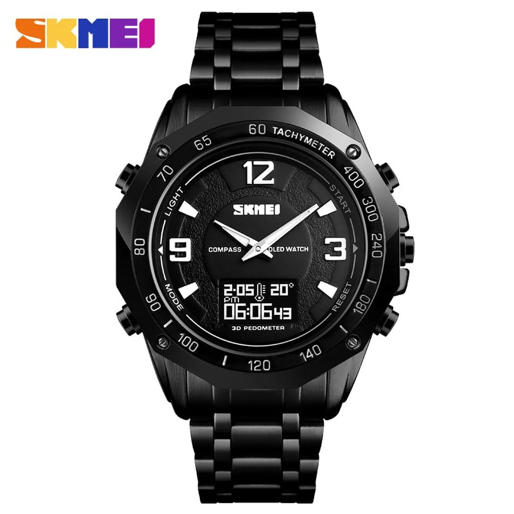 SKMEI Mens Digital Watches Military Compass Sport Watches Countdown Waterproof Alarm Calorie Calculation Men Quartz Wristwatches