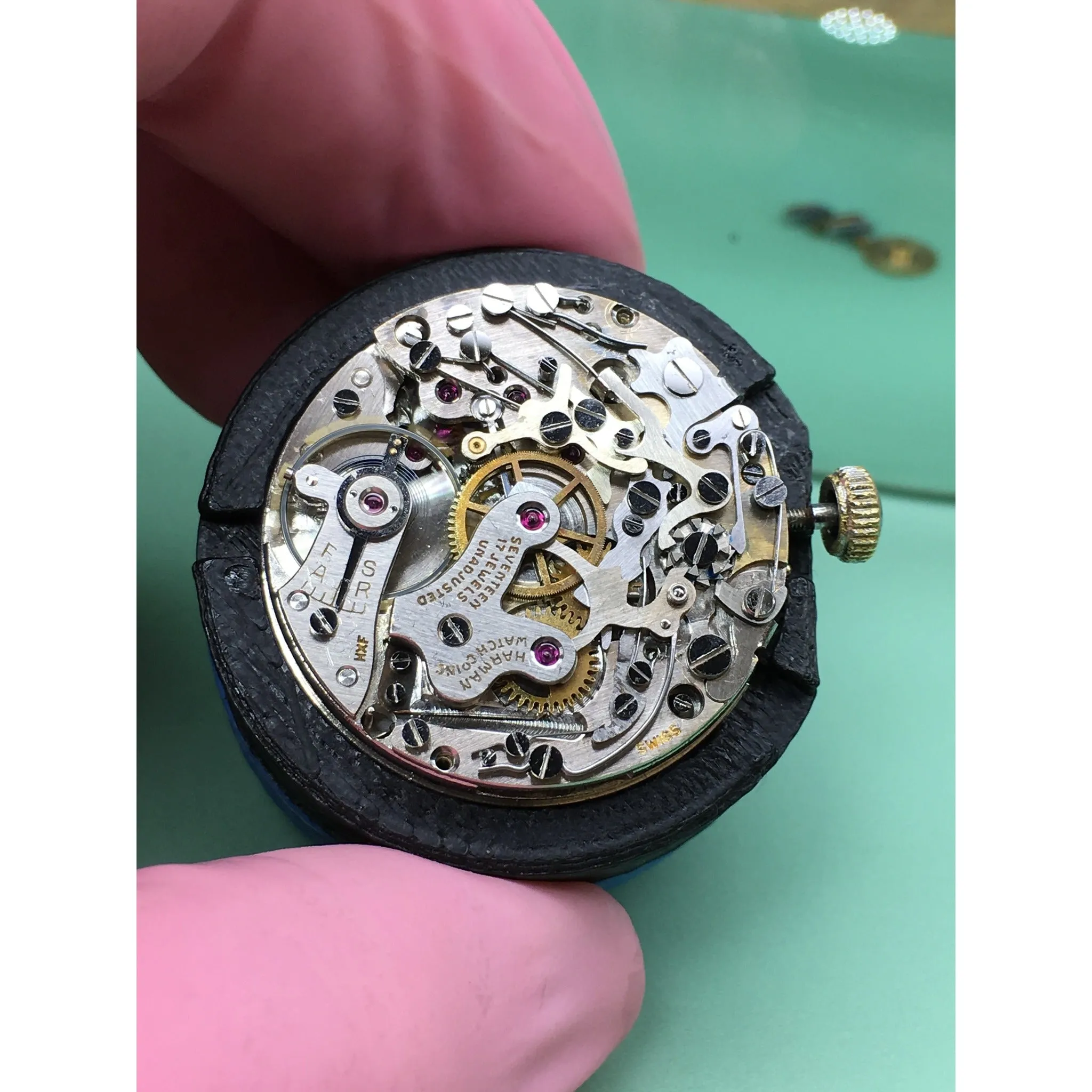Sold - Harman Pilots Military 1940’s era Chronograph Valjoux 77 Black Dial - Fully Serviced by ClockSavant