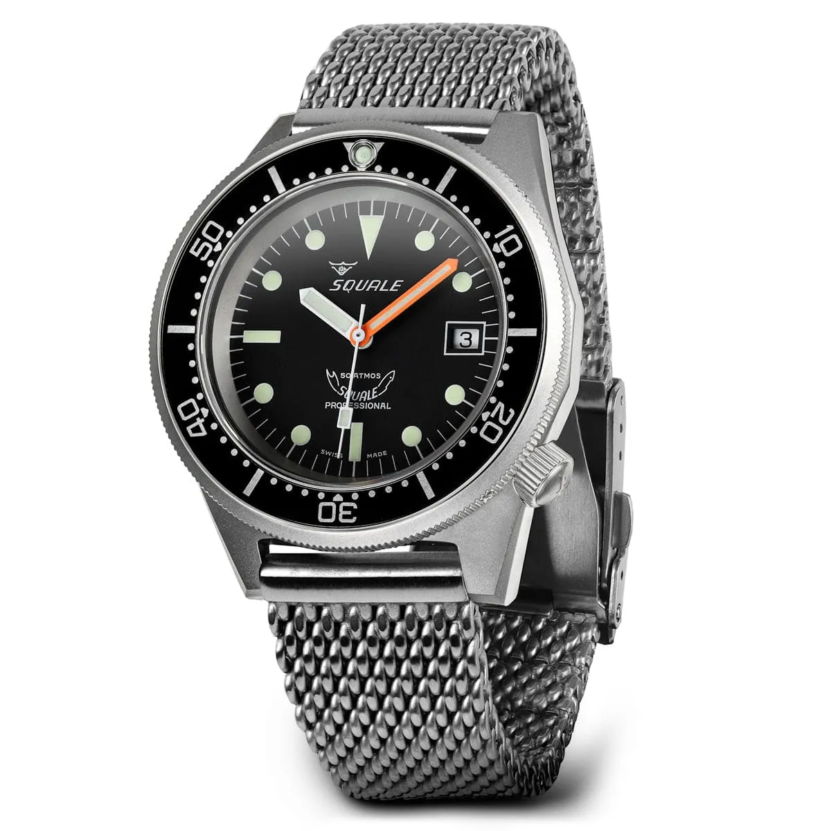 Squale 1521 Black With Blasted Case Mesh Bracelet LIKE NEW