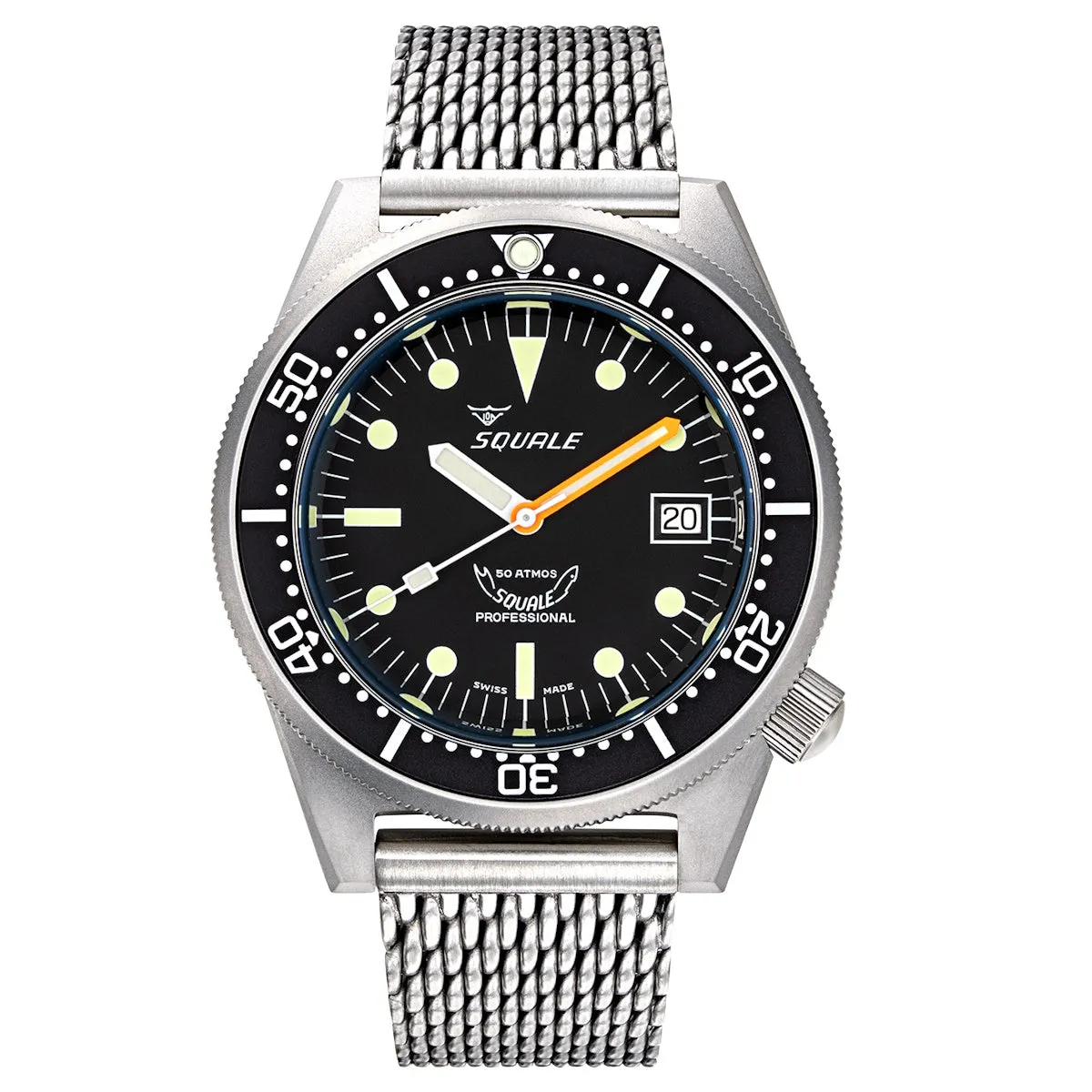 Squale 1521 Black With Blasted Case Mesh Bracelet LIKE NEW