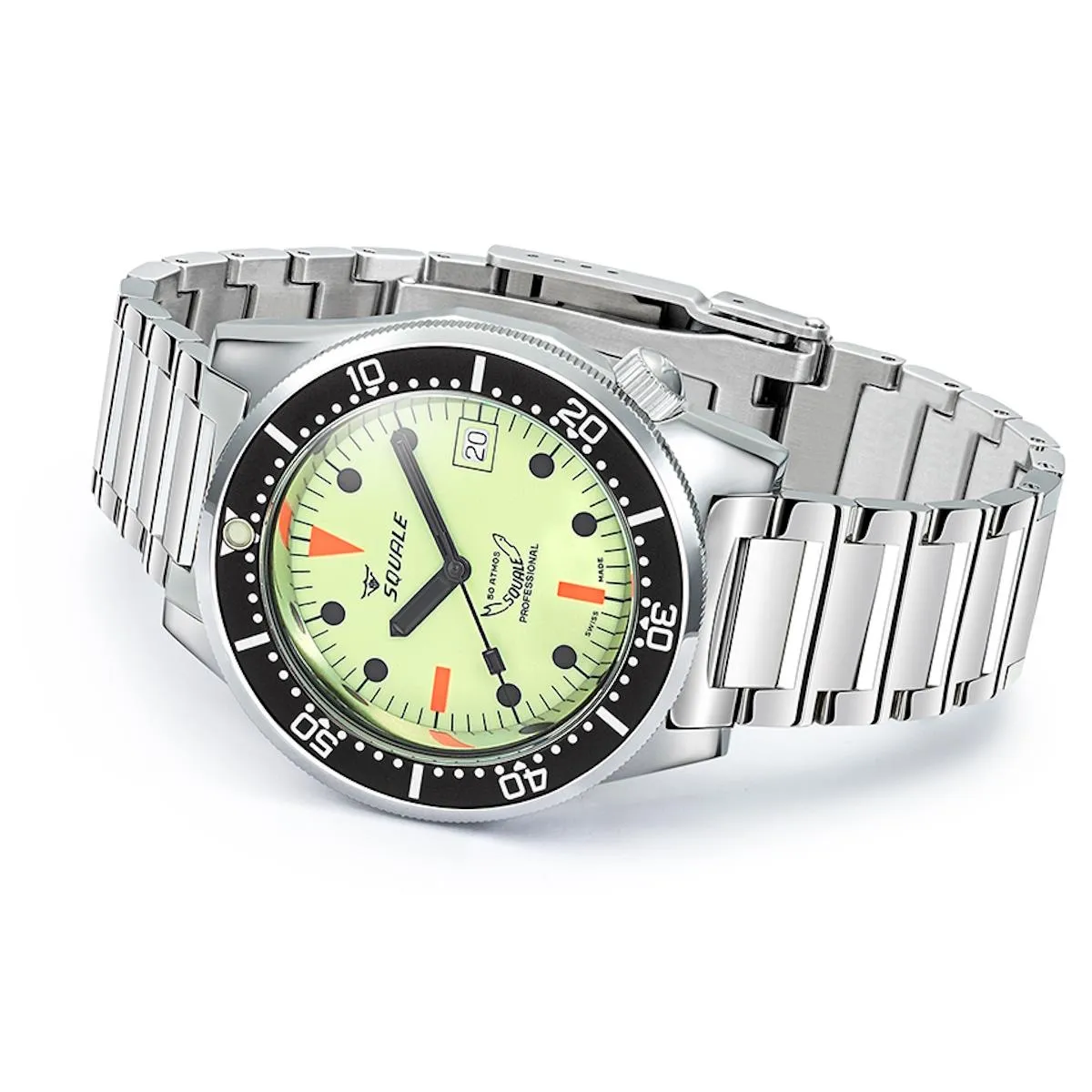 Squale 1521 Polished Steel Case - Full Lumed Dial on Bracelet