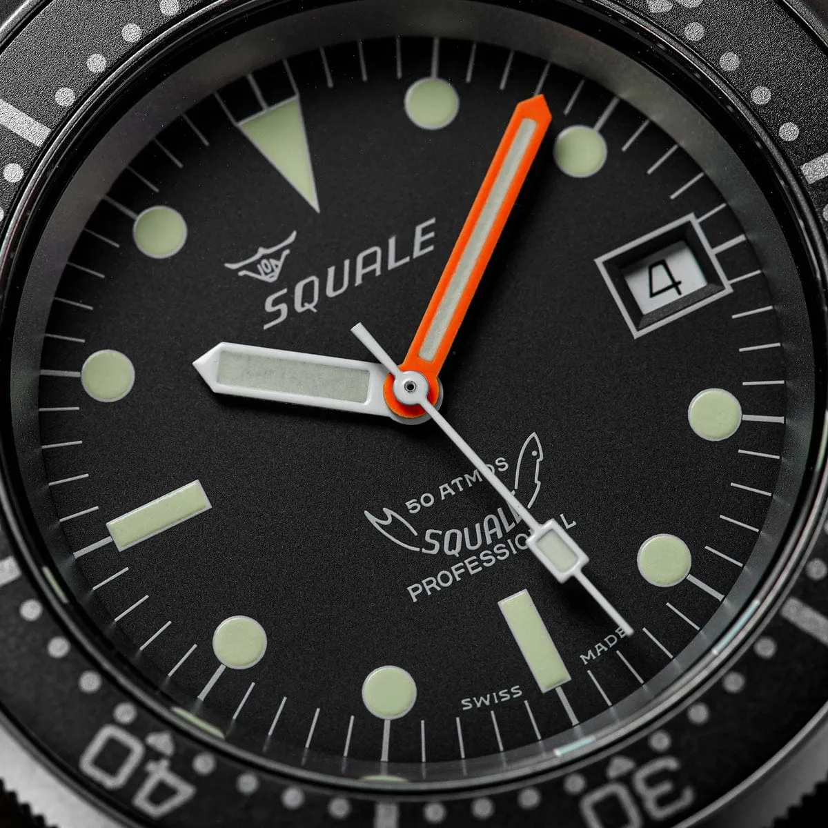 Squale 1521 Swiss Made Diver's Watch Black Dial Polished Case - Rubber